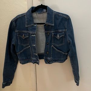 High Sierra Cropped Distressed Blue Jean Jacket Size Medium